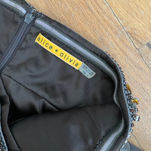 Alice + Olivia Dress Silk Jewel Embellished Strapless Size 6 Gray Bronze  Short - Picture 4 of 4